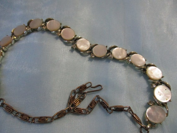 Mother of Pearl with Rhinestones SilverTone Choke… - image 2
