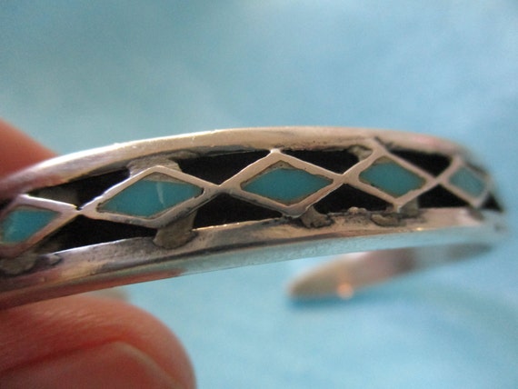 Small Silver and Faux Turquoise Cuff Bracelet - image 4