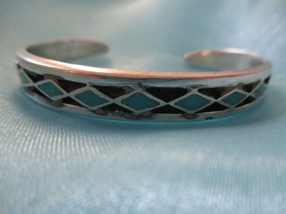 Small Silver and Faux Turquoise Cuff Bracelet - image 1