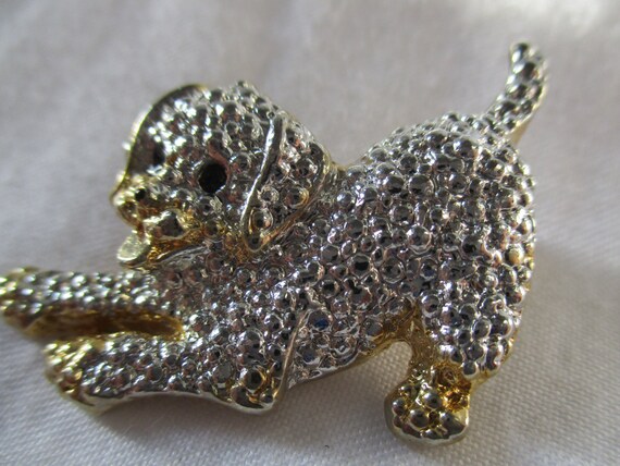 Adorable Silver and Gold Tone  Metal Puppy with B… - image 1