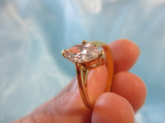 CZ Solitaire Gold Tone Ring - image 2