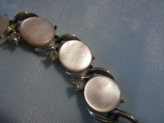 Mother of Pearl with Rhinestones SilverTone Choke… - image 1