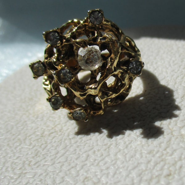 Vintage 14kt H.G.E. Statement Ring with Prong Set Faux Diamonds