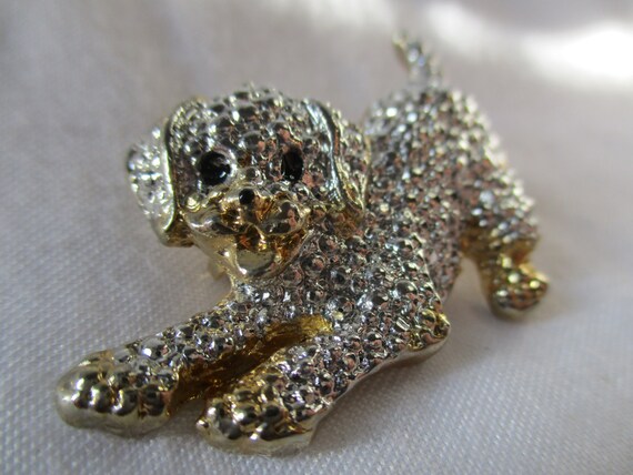 Adorable Silver and Gold Tone  Metal Puppy with B… - image 3