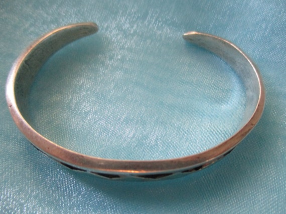 Small Silver and Faux Turquoise Cuff Bracelet - image 3