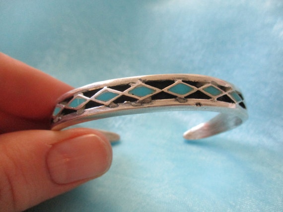 Small Silver and Faux Turquoise Cuff Bracelet - image 2