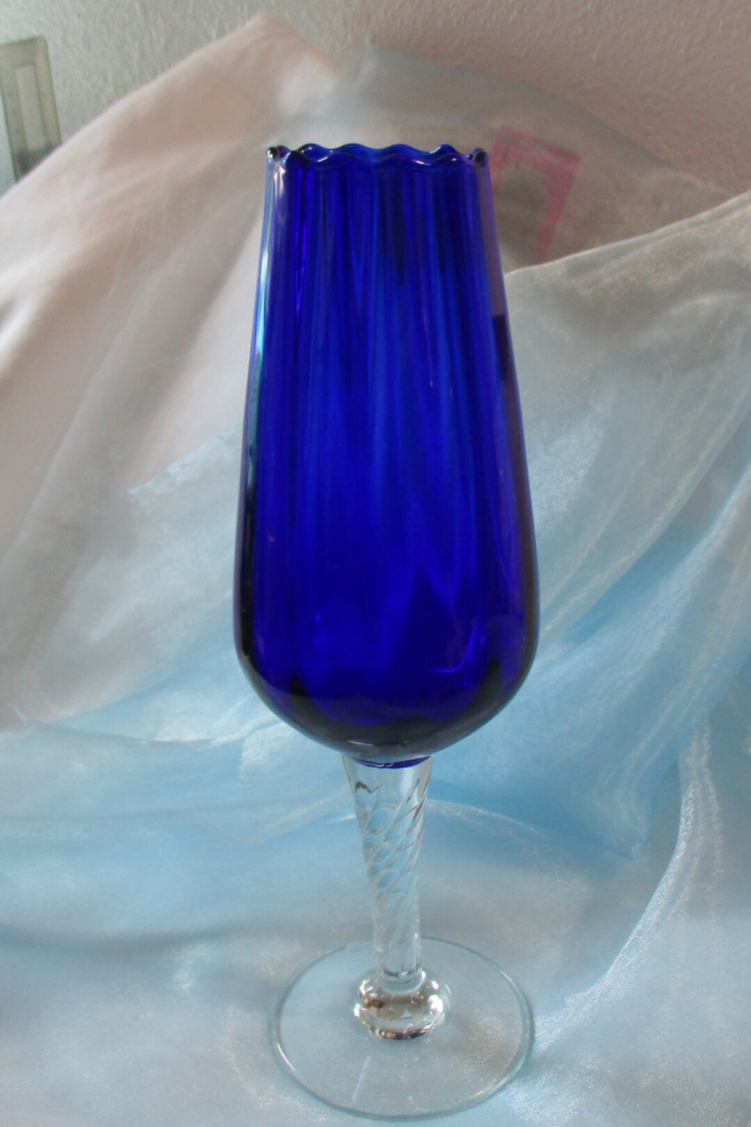 Coblat Blue Swirl Stem Bud Vase Champagne Toast Glass Etsy