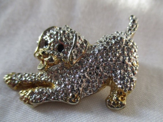 Adorable Silver and Gold Tone  Metal Puppy with B… - image 2