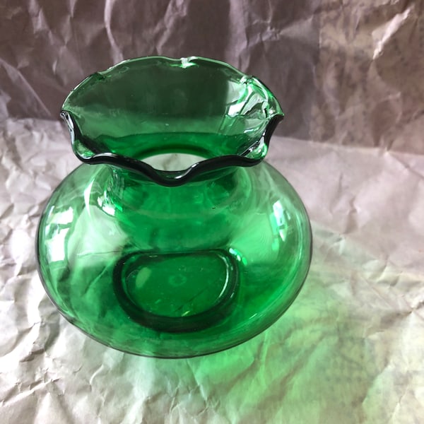 Anchor Hocking vintage small Forest Green fluted glass vase