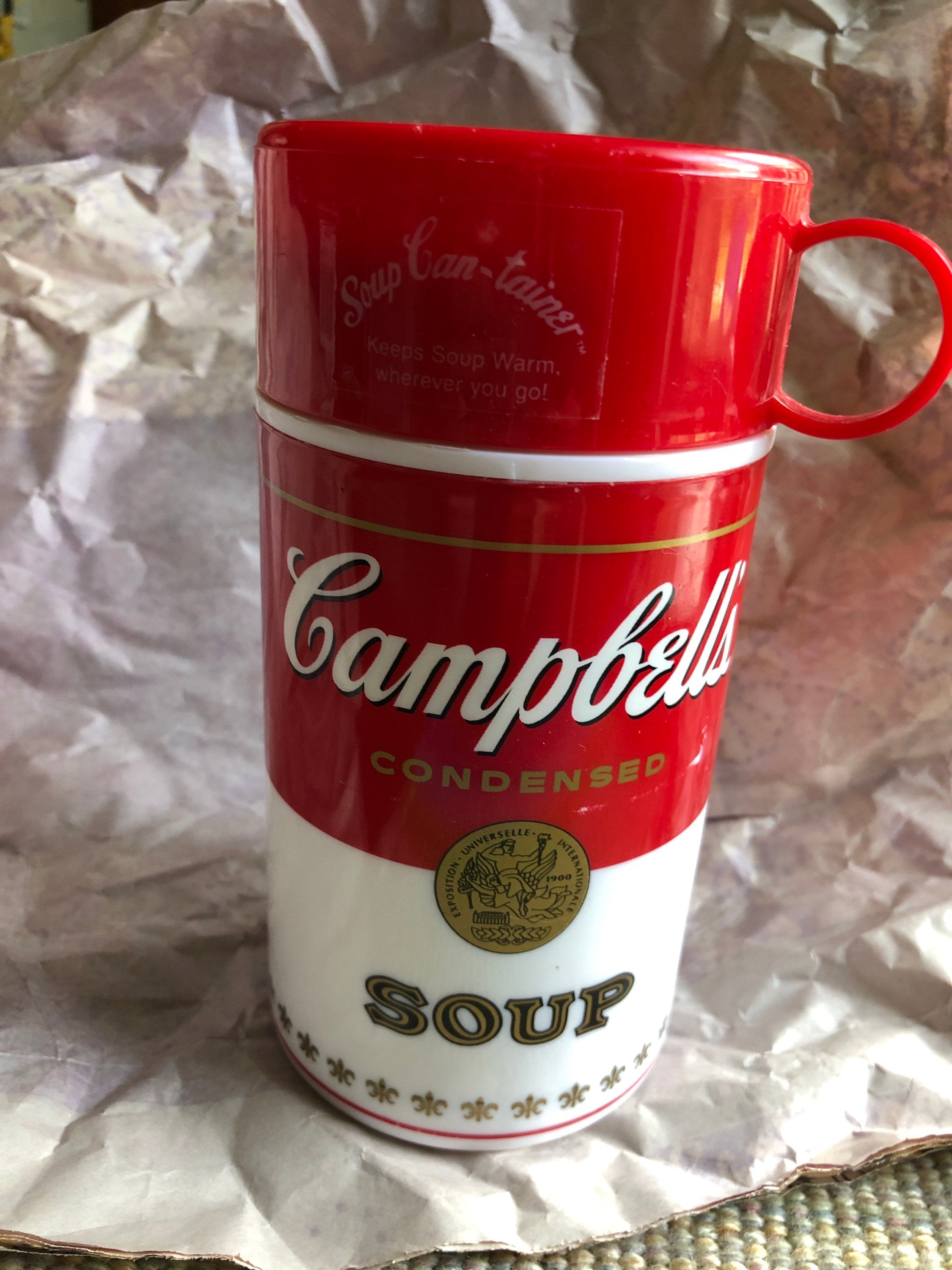 Vintage Campbell Soup Thermos and Campbells Soup Kids Tin