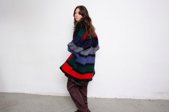 Vintage Knitted Sweater Cardigan Mohair Dark Multi