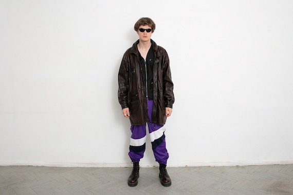 Vintage Brown Leather Jacket Western Style 90s Y2K - Etsy