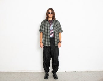 Vintage Plaid Flanned Shirt Khaki Green Button Up 90s