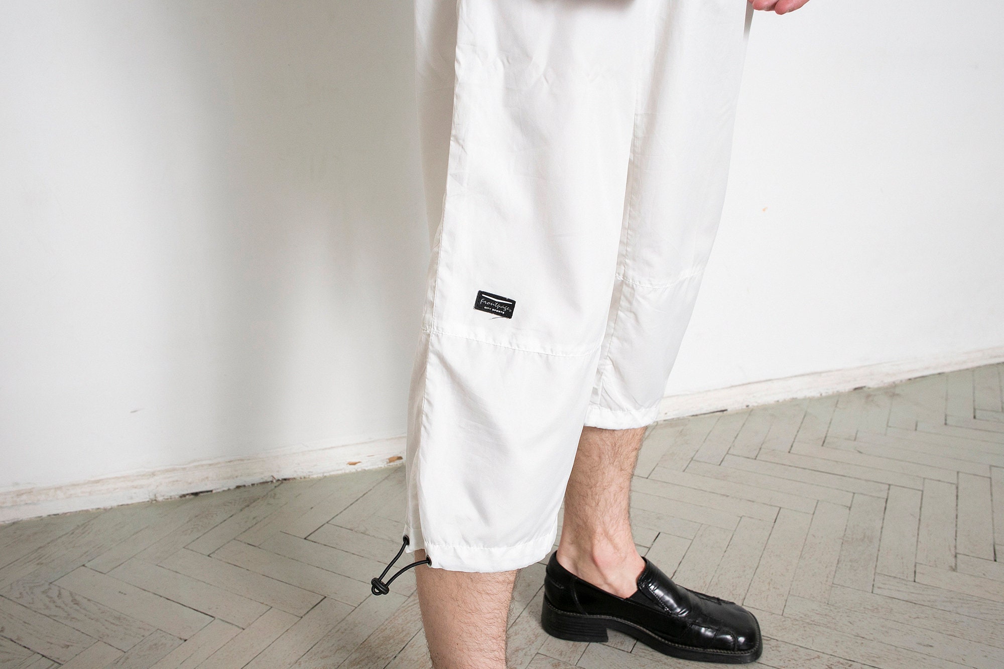 Vintage White Parachute Cargo Trousers Adjustable Ankle Y2K Euro (S) main image 0