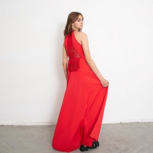 Vintage 80s Long Dress Red Embroidery Prom image 1