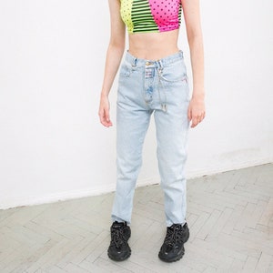 Vintage Jeans Straight Light Blue Cotton Denim Red Embroidery High Rise Zip Up Trousers Festival  Summer Autumn Y2K