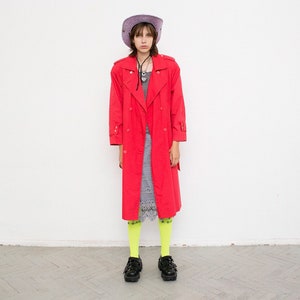 Vintage Strawberry Red Trench Light Elegant Coat Long Sleeved Classic Double Breasted Padded Shoulders Autumn Spring Streetwear Retro 90s. image 3