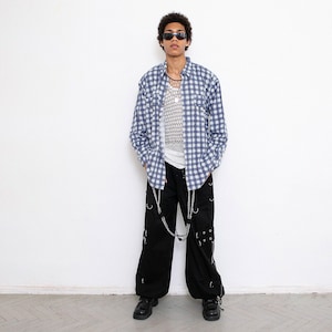 Vintage Plaid Cotton Shirt Blue Button Up 90s