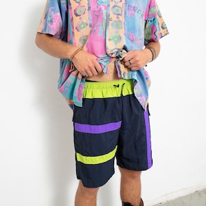 Vintage Mens Gestreepte Zwemshort Abstracte Zomer jaren 90 y2k