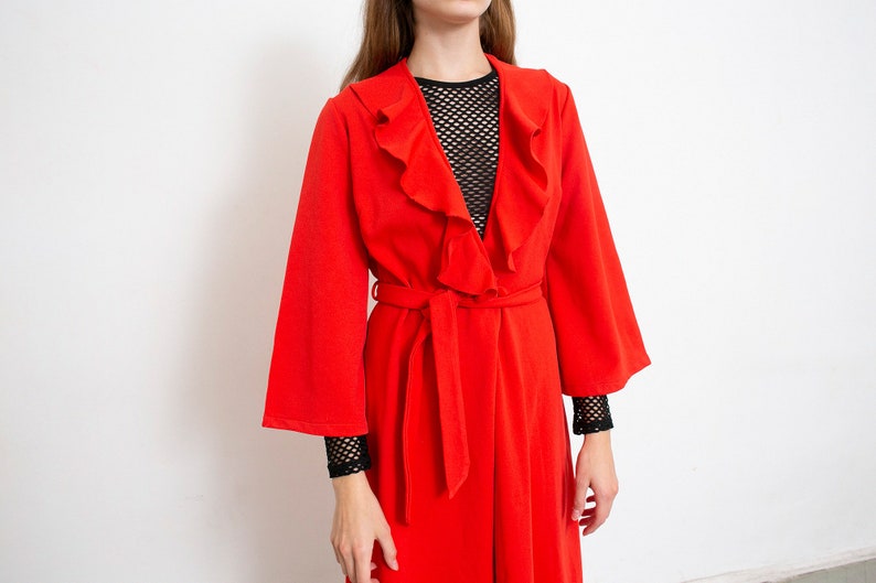 Vintage 80s Wrap Dress Red Ruffle Gown Prom image 7