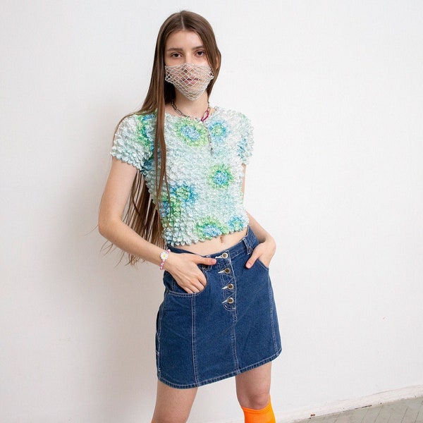 Vintage Denim Mini Skirt Blue Button Up Londoner Pocketed Rocker A Line Spring Summer Festival Womenswear 90s.