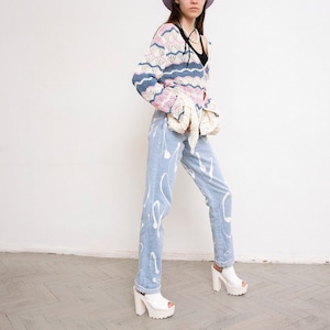 Vintage Jeans Reverse Tie Dye Bleached Reworked Pastel Blue