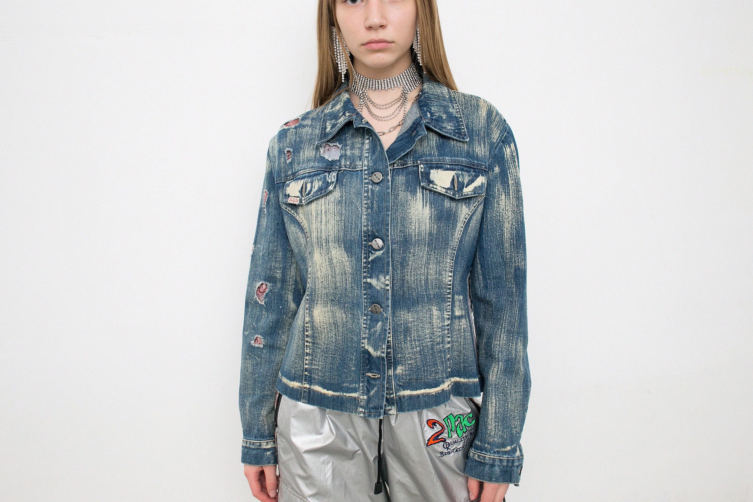 Upcycled Vintage Jean Jacket With Patches / Reworked Vintage Jean Jacket  With Patches Women Size L 