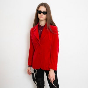 Vintage 90s Velvet Blazer Jacket Red Tailored Preppy image 5