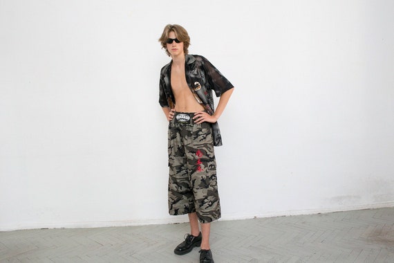 Vintage Boxing Shorts Camouflage Black Khaki Hiero