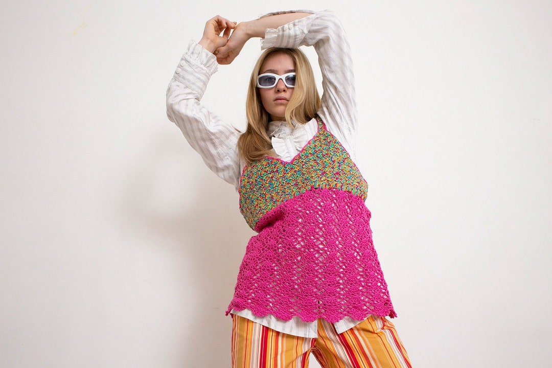 ヴィンテージ クロシェ トップ ピンク ストラップ インディー 90 年代