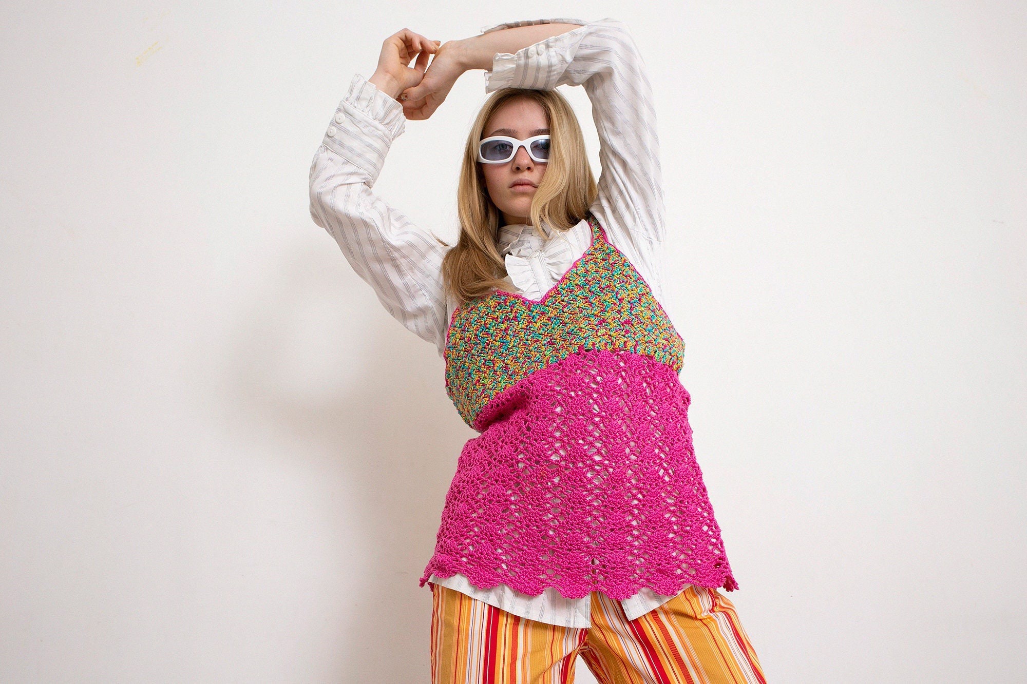 ヴィンテージ クロシェ トップ ピンク ストラップ インディー 90 年代