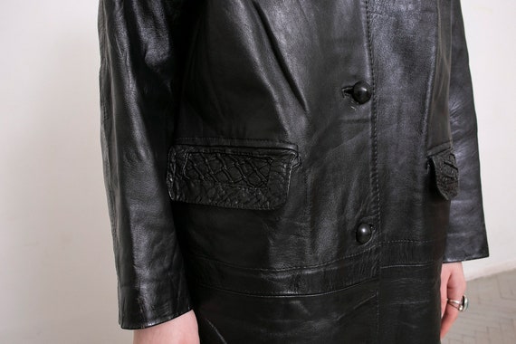 Vintage Leather Coat Long Biker Black Retro 90s - Etsy