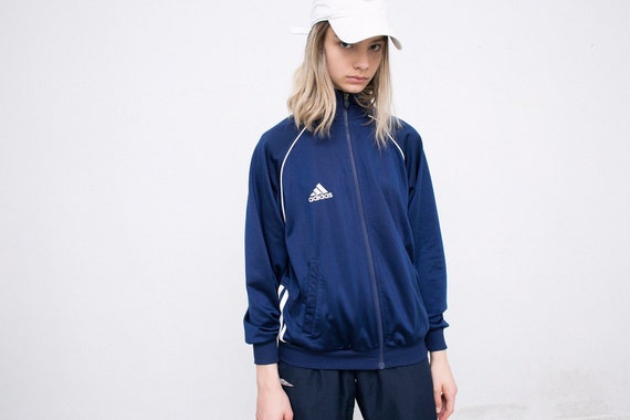 navy blue and white adidas jacket