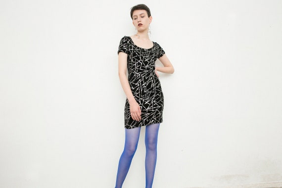 Vintage Mini Dress Black Stretchy Short Gothic Dre