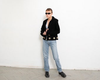 Vintage Suede Leather Jacket Black Blazer Streetwear 90s