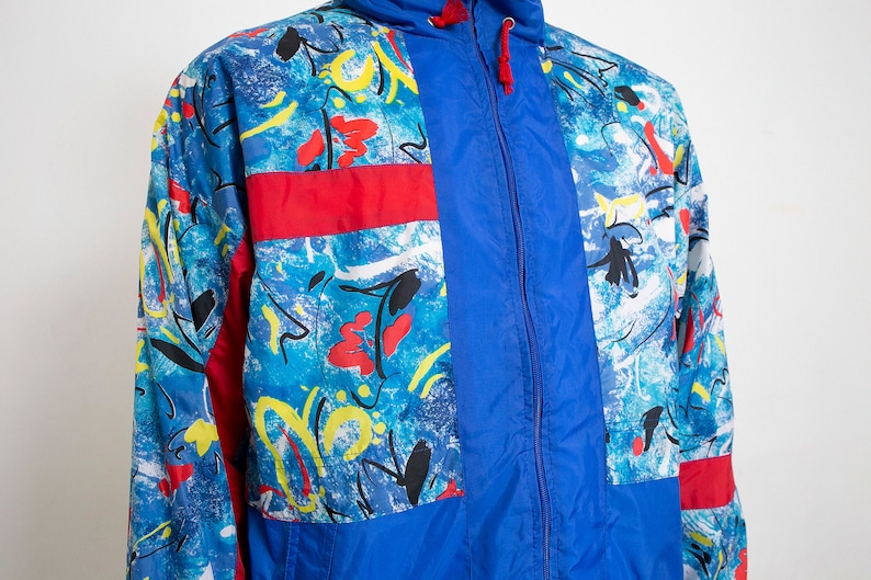 Vintage 90s Track Jacket Windbreaker Blue Hooded Activewear image 9