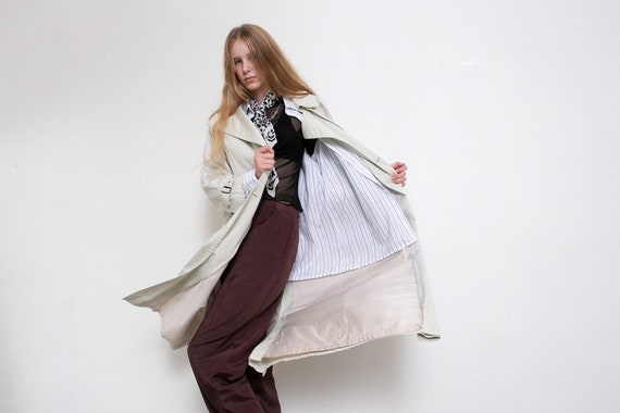 Vintage White Trench Coat Cotton Elegant Double Br