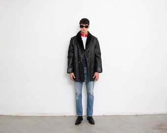Vintage 90s Black Leather Jacket Sherpa