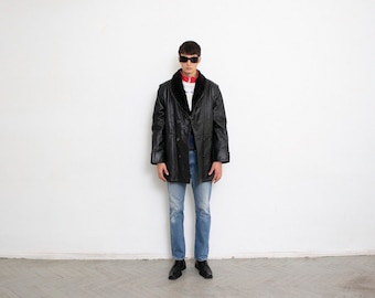 Vintage 90s Black Leather Jacket Sherpa