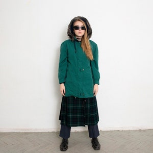 Vintage 90er Parka Puffer Jacke Grün Kapuze