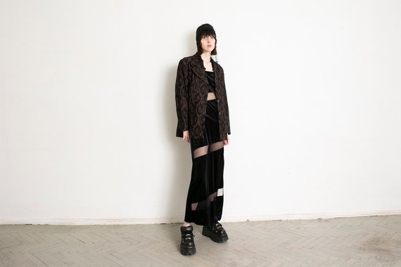 Vintage 90s Lace Blazer Jacket Brown