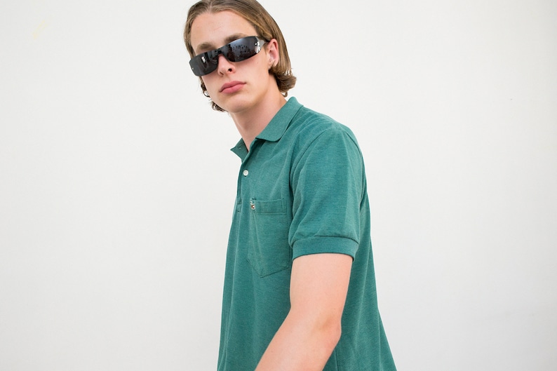 Vintage Lacoste Shirt Polo Green Logo Short Sleeved Quarter Button Up Top Festival Polo Style Casual Elegant 90s