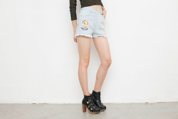 Vintage Denim Shorts Mini Cropped Bird Applique B… - image 1