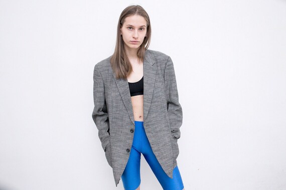 grey plaid boyfriend blazer