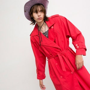 Vintage Strawberry Red Trench Light Elegant Coat Long Sleeved Classic Double Breasted Padded Shoulders Autumn Spring Streetwear Retro 90s. image 9