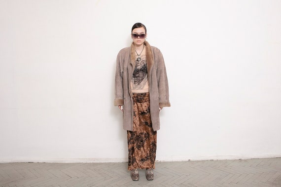 Vintage Shearling Sheepskin Coat Suede Leather Lo… - image 3