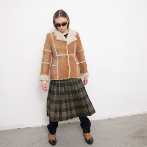 Vintage Shearling Sheepskin Coat Suede Leather Brown 90s