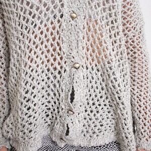 Vintage Crochet Cardigan Sweater See Through Light Grey Net 90s image 10