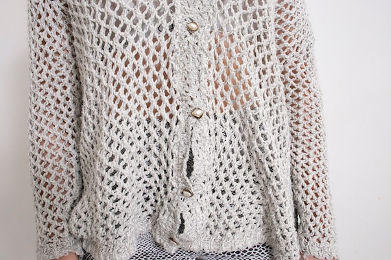 Vintage Crochet Cardigan Sweater See Through Light Grey Net 90s - Etsy