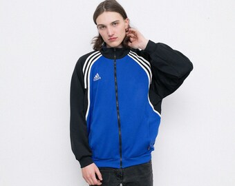 Vintage Adidas Track Jacket Windbreaker Blue Athletic Abstract Three Stripes Zip Up Unisex Streetwear Light Outerwear Activewear 90s Y2k.